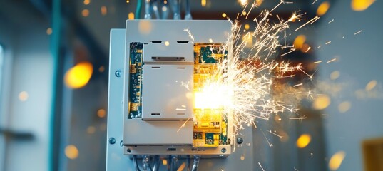 Sparks flying from electrical component during assembly process