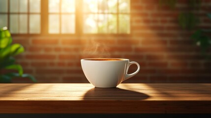 Coffee cup mockup on a wooden table. Generative AI
