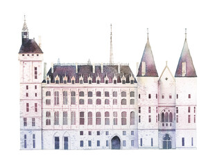 Watercolor Notre-Dame Cathedral png, Paris medieval architecture, transparent background