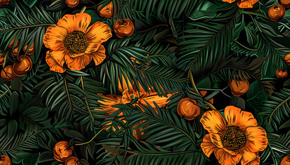 Naklejka premium Vibrant Tropical Floral Illustration