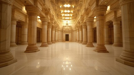 Obraz premium Majestic pillared hall interior indian temple architectural photography serene environment wide angle spiritual concept