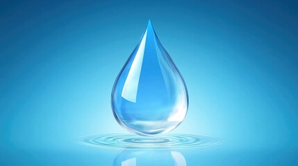Fototapeta premium Clear Water Drop on Blue Background with Ripple Effects and Soft Lighting