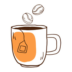 Png  hot coffee mug  doodle illustration, transparent background