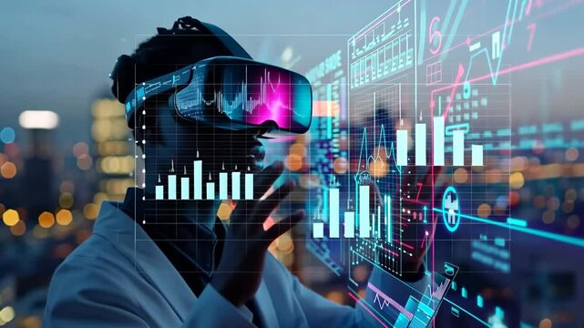 Innovative technology transforms data analysis with virtual reality in a vibrant city setting