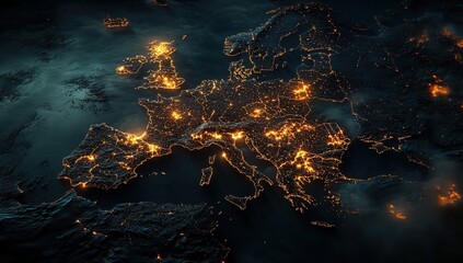 Obraz premium Europe's Night Lights: A Stunning Aerial View of the Continent's Illuminated Cities