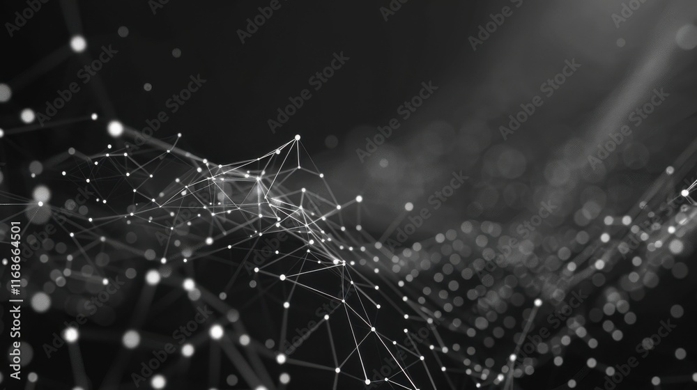 Poster Abstract digital background of points and lines. Glowing grey plexus. Big data. Network or connection. Abstract technology science background. 3d vector illustration