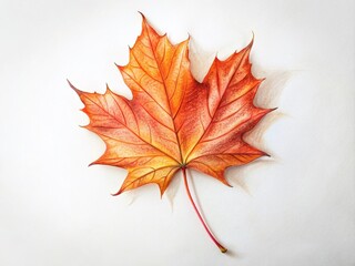 Fototapeta premium Autumn Maple Leaf Drawing, Right Side Copy Space, Fall Illustration