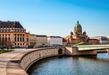 Obraz premium The Elbe embankment and Academy of Fine Arts in Dresden from a viewpoint of the Frauenkirche church