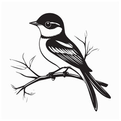 Wagtail perching on branch image. Beautiful Wagtail Stock Illustration isolated on white background.