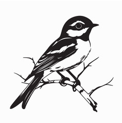 Wagtail perching on branch image. Beautiful Wagtail Stock Illustration isolated on white background.