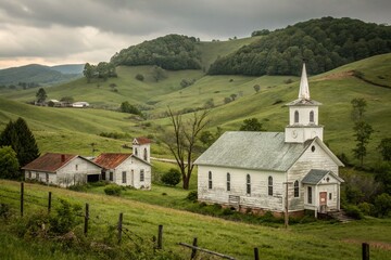Fototapeta premium Bible Belt Churches, Rural Southern Landscape, Documentary Photography