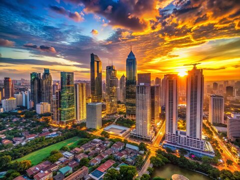 BGC Skyline at Golden Hour: Drone View of Manila's Modern Cityscape