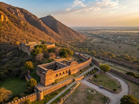 Bhangarh Fort, Alwar, Rajasthan: Majestic Aerial View of Ancient Ruins at Sunset