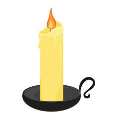 Black candle holder with burning candle