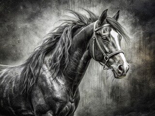Black and White Hand Drawn Saddle Horse Sketch, Equestrian Art, Conceptual Photography