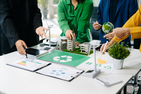 Business team working virtual modern smartphone to reduce CO2 emissions carbon footprint climate change