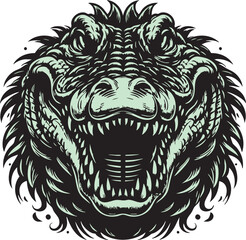 Ferocious Alligator Head Illustration with Angry Look
