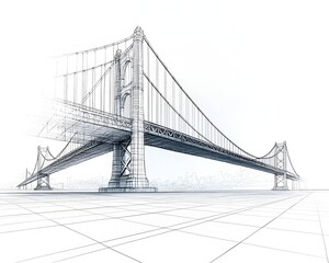 Obraz premium Minimalist Line Drawing of Suspension Bridge Representing Strength and Balance