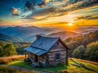 Blue Ridge Mountains Virginia: Rustic Cabin & Scenic Valley at Sunrise
