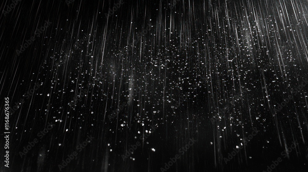 Leinwandbilder a close-up view of falling raindrops against a dark background, creating a serene atmosphere.