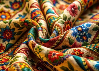 Calico Fabric Close-up:  Textured Cotton Print,  Bohemian Style,  Vintage Textile Detail