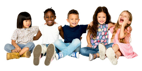 Children sitting together png sticker, transparent background