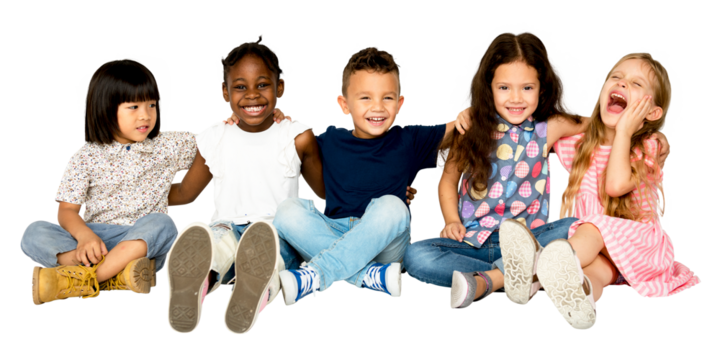 Children sitting together png sticker, transparent background