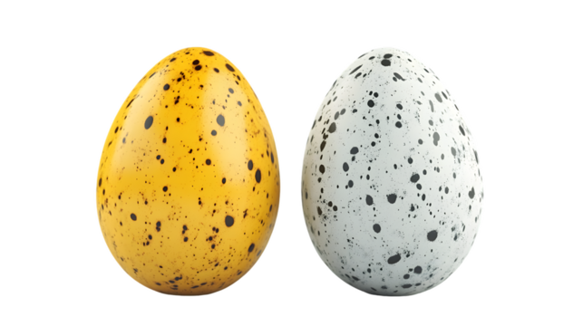 Two Speckled Eggs: Yellow and White Isolated On A White Background, PNG Transparent