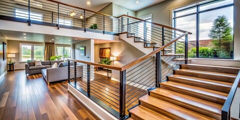 Fototapeta premium Candid Shot: Stylish Modern Railing Design in a Contemporary Home