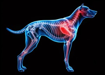 Obraz premium Canine Degenerative Joint Disease: X-Ray of Shoulder Joint Showing Red-Highlighted Bone Degradation