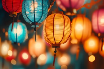 Obraz premium Colorful chinese paper lanterns illuminating the night