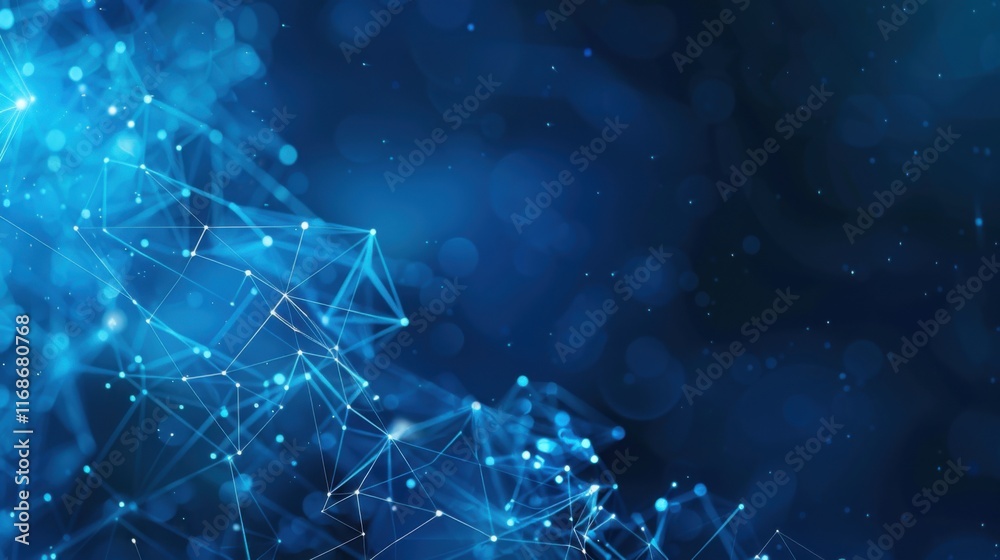 Poster Abstract plexus blue geometry background ,Digital technology network connection ,Abstract background with moving lines and dots 