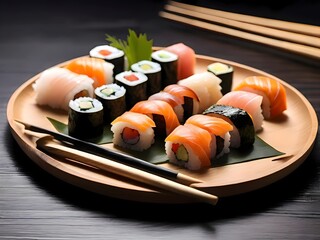 sushi with chopsticks on plate