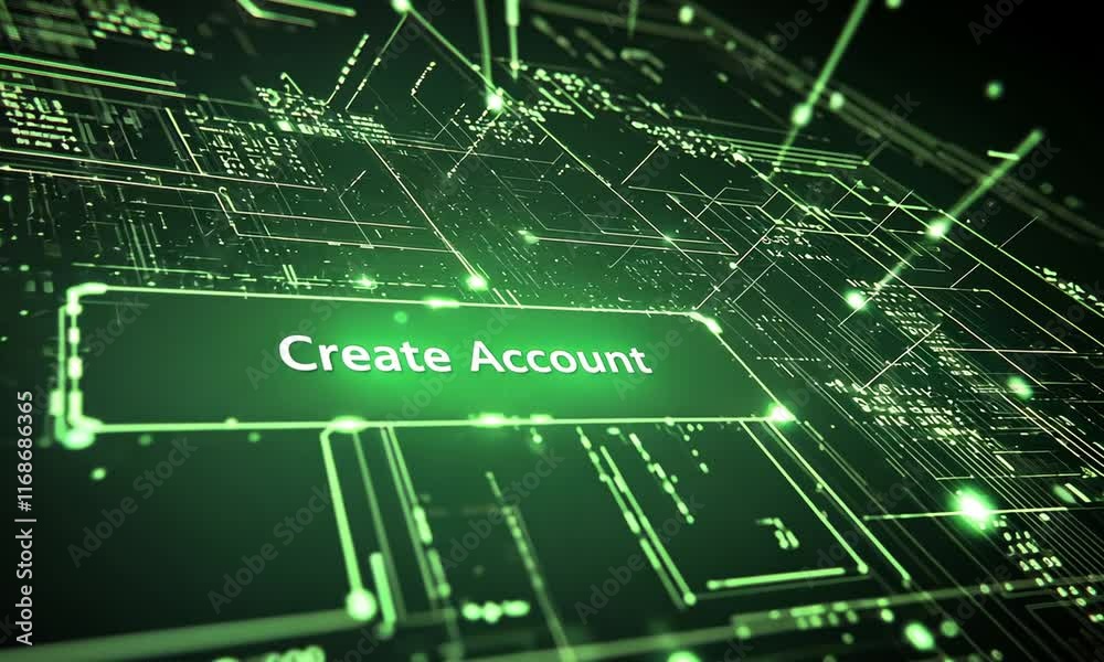 Poster digital account creation interface green technology network button