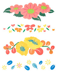 Colorful flower divider png, flat design sticker, illustration set