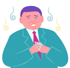 一口でおにぎりを口に入れた下品なスーツの中年男性のベクターイラスト