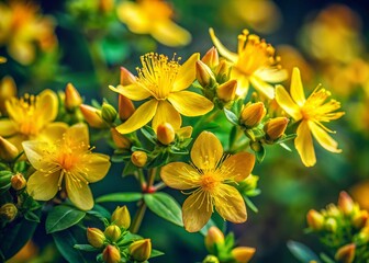 Hypericum Perforatum, St. John's Wort Wildflower Portrait, Botanical Photography