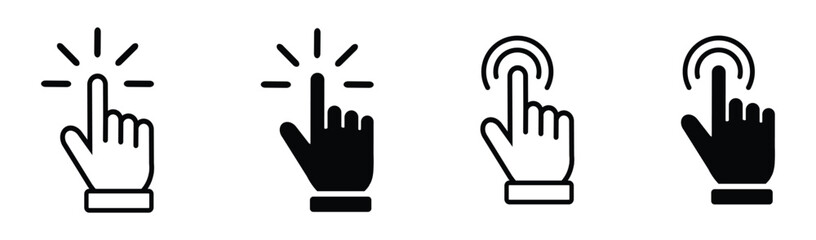 hand cursor click icon set. hand pointer icon. pointer vector icon. finger pointer icon. hand cursor and pointer icon for app, ui and website. vector illustration on transparent background