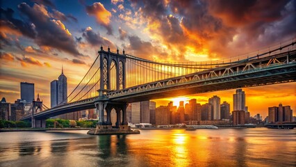 Fototapeta premium Iconic NYC Bridges at Sunset - Stunning Cityscape View