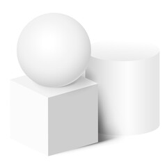 Geometric shape png composition, 3D rendering in white on transparent background