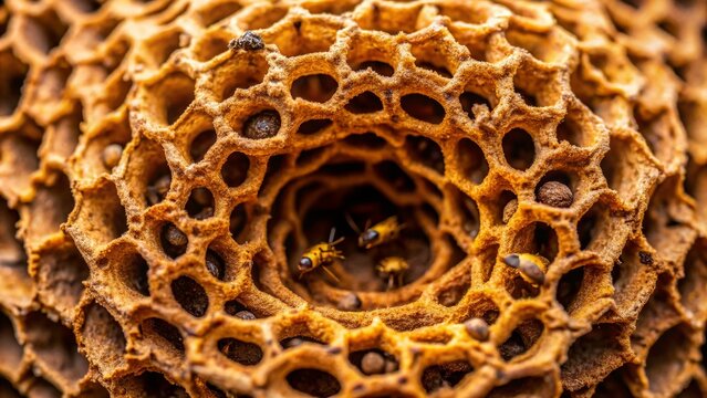 Close-up Portrait of Intricate Termite Mound Structure, Natural Light, Detailed Texture