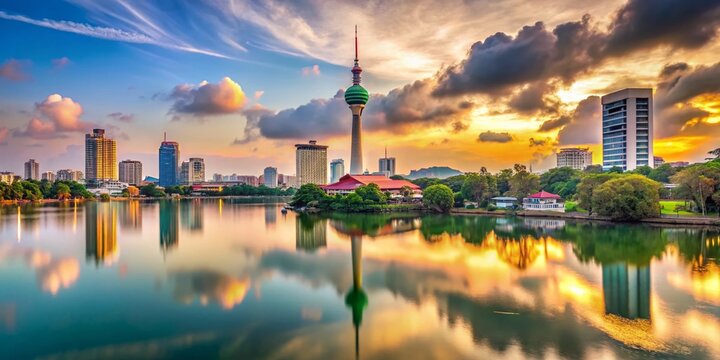 Colombo Lotus Tower Panoramic: Sri Lanka Cityscape, Lake, and Skyscrapers