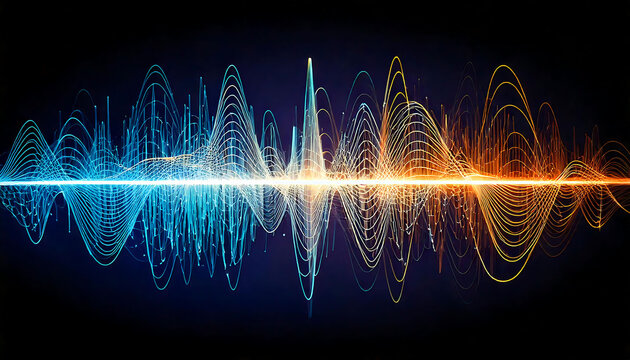 Stunning abstract wave visualization.  Vibrant blue and orange hues create a dynamic, energetic feel, perfect for tech, music, or data visualization projects.