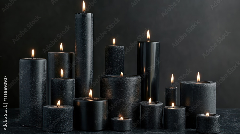 Aufkleber a collection of black candles with flames, creating a serene and atmospheric ambiance.