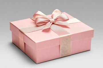 Fototapeta premium Pink Gift Box with Ribbon on Gray Background