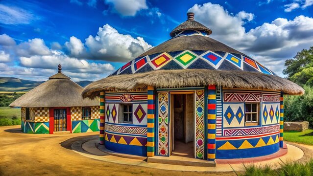 Colorful Ndebele Hut, Botshabelo, Mpumalanga, South Africa - Traditional Architecture