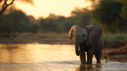 Obraz premium Elephant playing in water savanna wildlife photography natural environment close-up animal behavior
