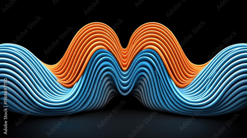 Poster dynamic waves of colorful patterns abstract design digital art studio environment front view modern 