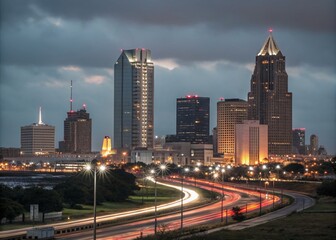 Fototapeta premium Corpus Christi Texas Cityscape Skyline Long Exposure Night Photography Stock Photo