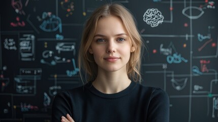 Young woman engaged in innovative research modern office portrait photography creative environment professional perspective